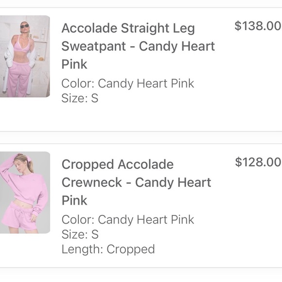 ALO Yoga Pants - Alo  Candy Heart Pink Sweats Set - Crop Crew & Straight Leg